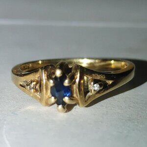 Vintage 1950 Stylecrest 14K Yellow Gold Ring Blue Sapphire Diamond Size 5.5 READ